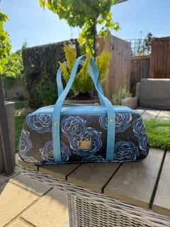 Cassiopeia East West Bag (Blue and Rose Print)