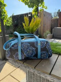 Cassiopeia East West Bag (Blue and Rose Print)