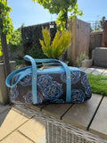 Cassiopeia East West Bag (Blue and Rose Print)