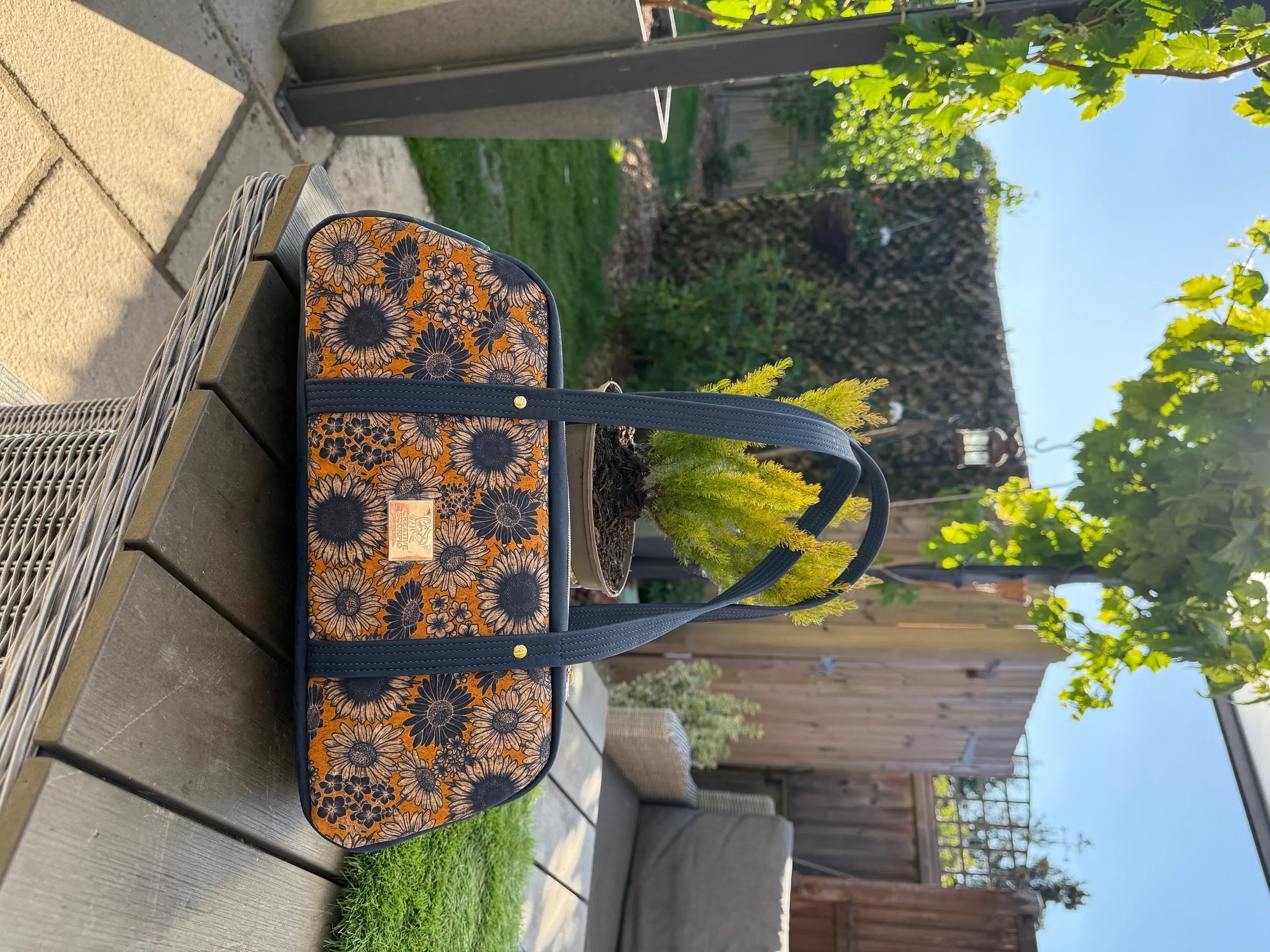 Cassiopeia East West Bag (Cork Sunflower Print)