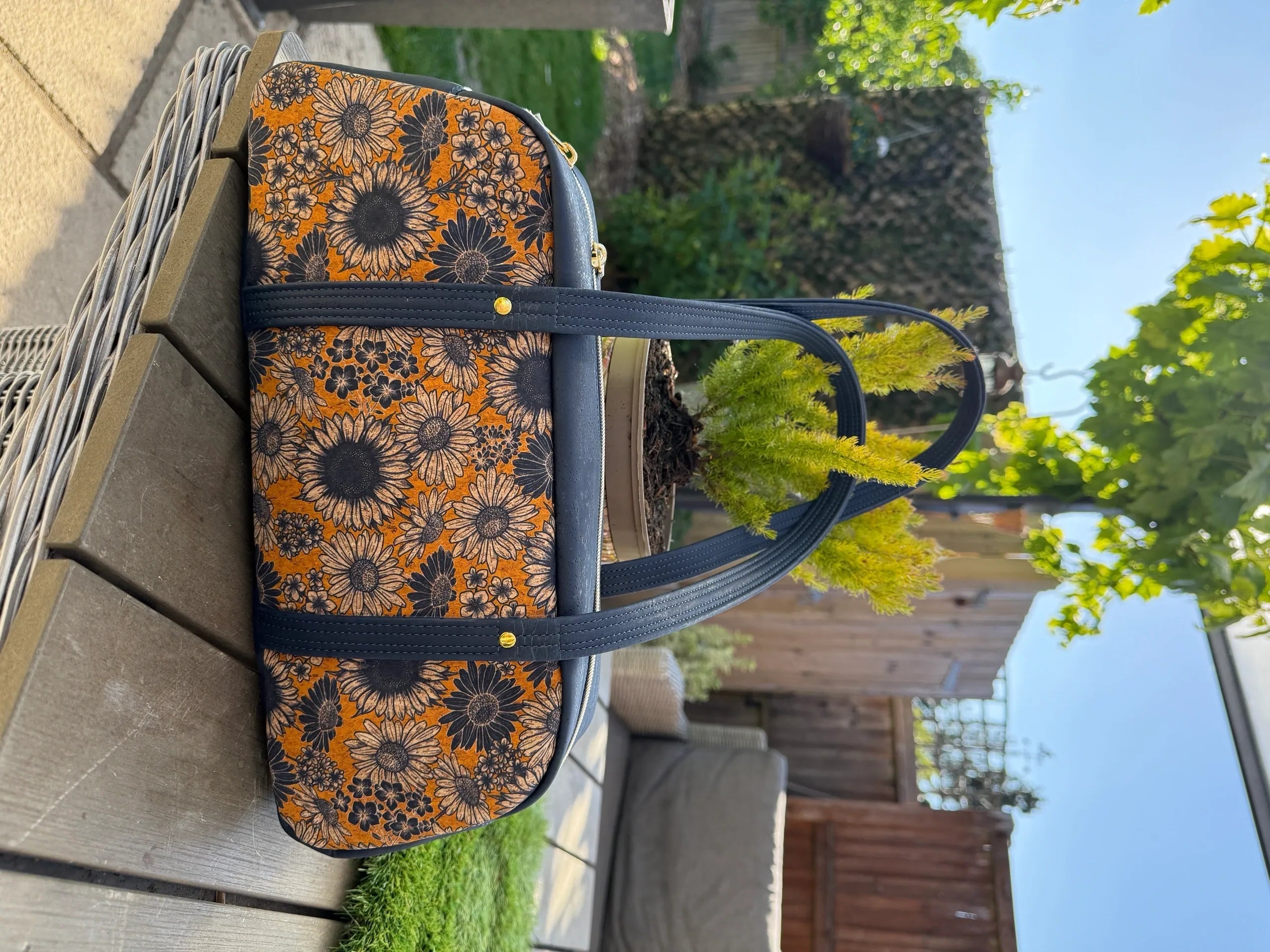 Cassiopeia East West Bag (Cork Sunflower Print)