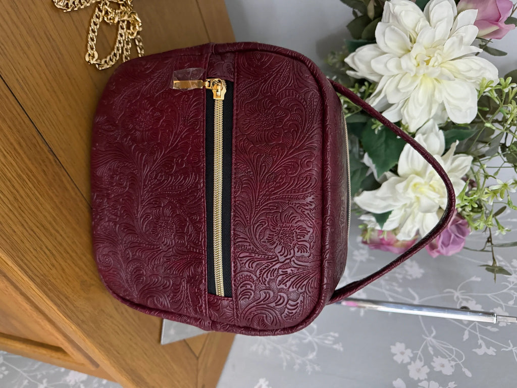 The Sue Sue Sling Bag - Burgundy Embossed Vinyl
