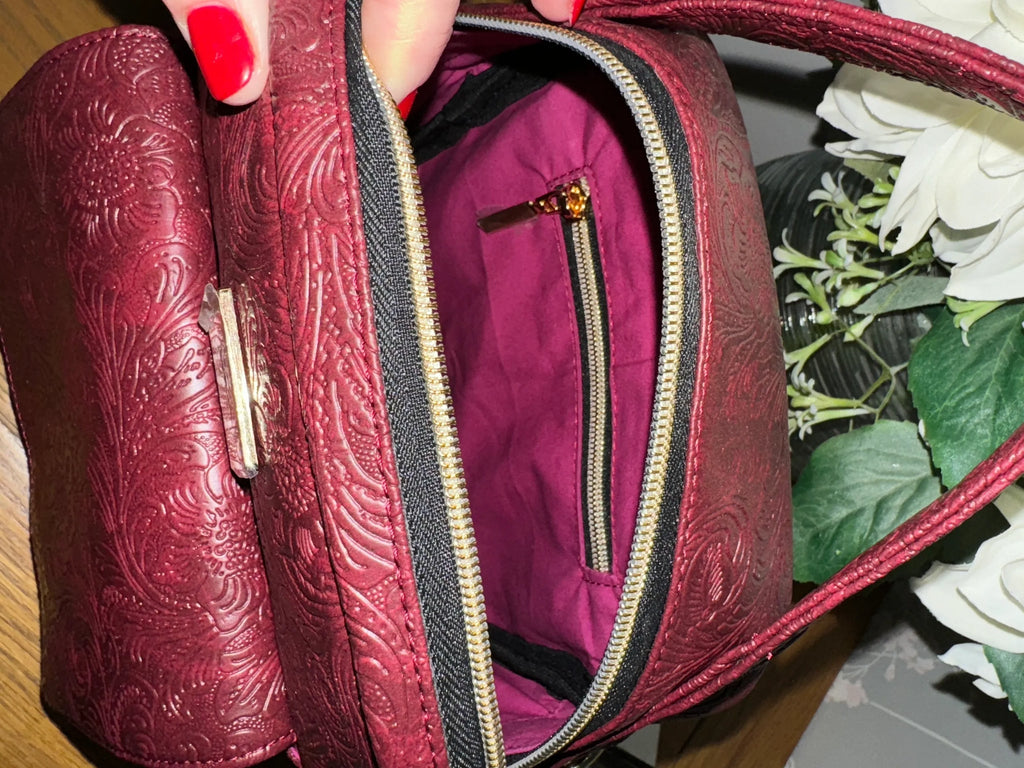 The Sue Sue Sling Bag - Burgundy Embossed Vinyl