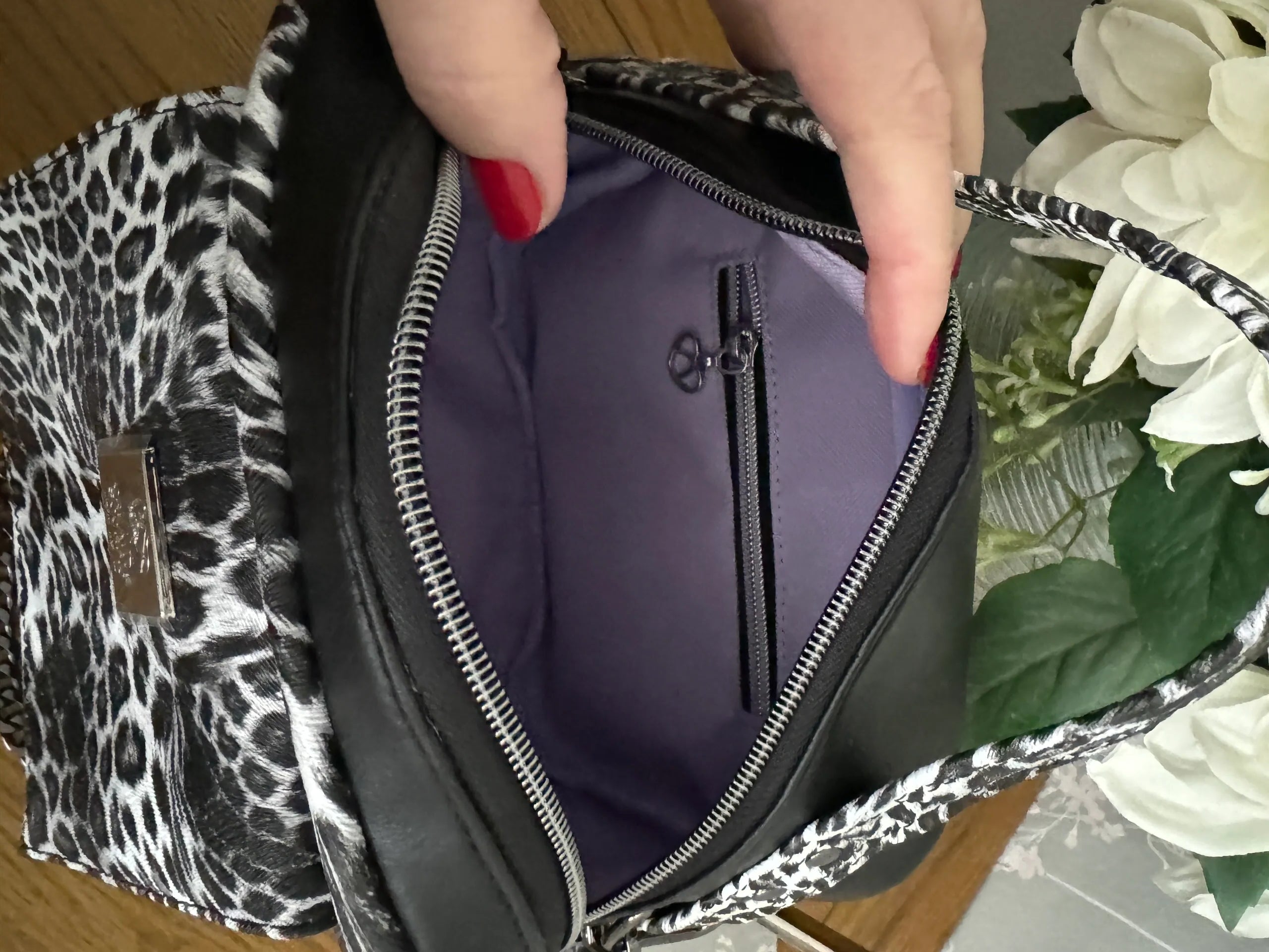 The Sue Sue Sling Bag - Animal Print Textured Vinyl